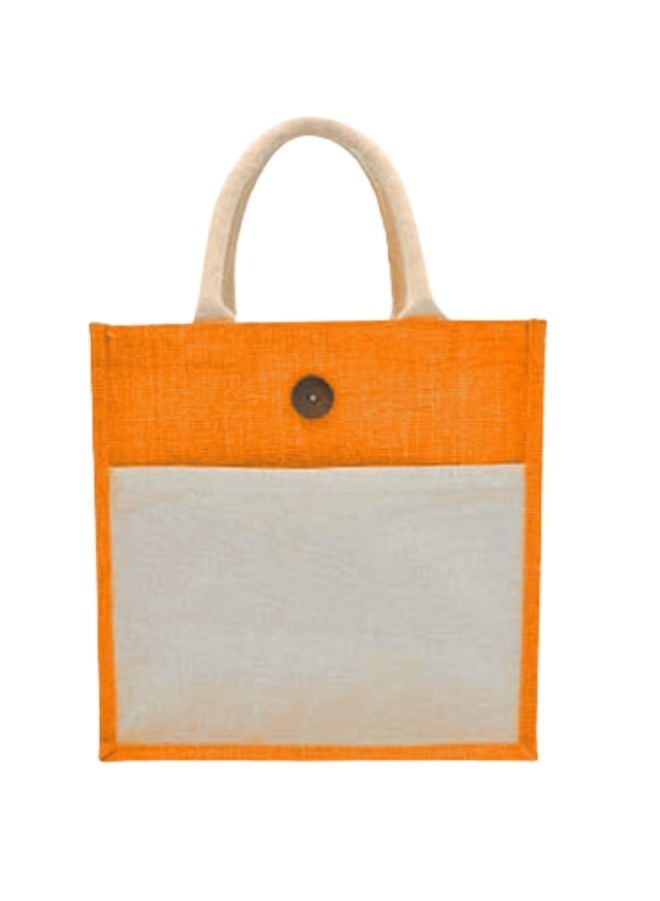 Fatio Set of 10 Orange and Cream Jute Canvas Bag – Sustainable and Stylish, 30 x 30 x 15 cm - Image 2